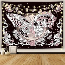 Ftuency Butterfly Skull Hippie Tapestry Skeleton Moon Phase 40L x 30W 