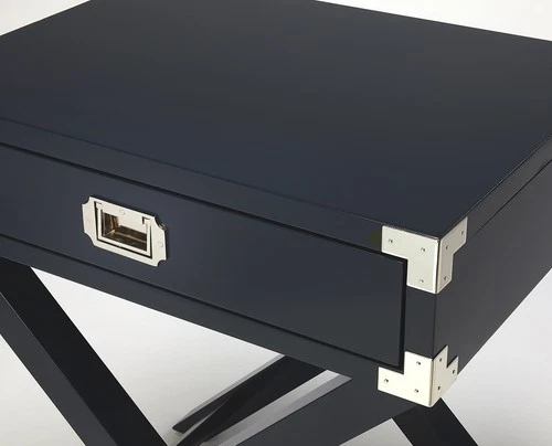 Modern Campaign Style Blue Side Table with Drawer - Picture 4 of 5