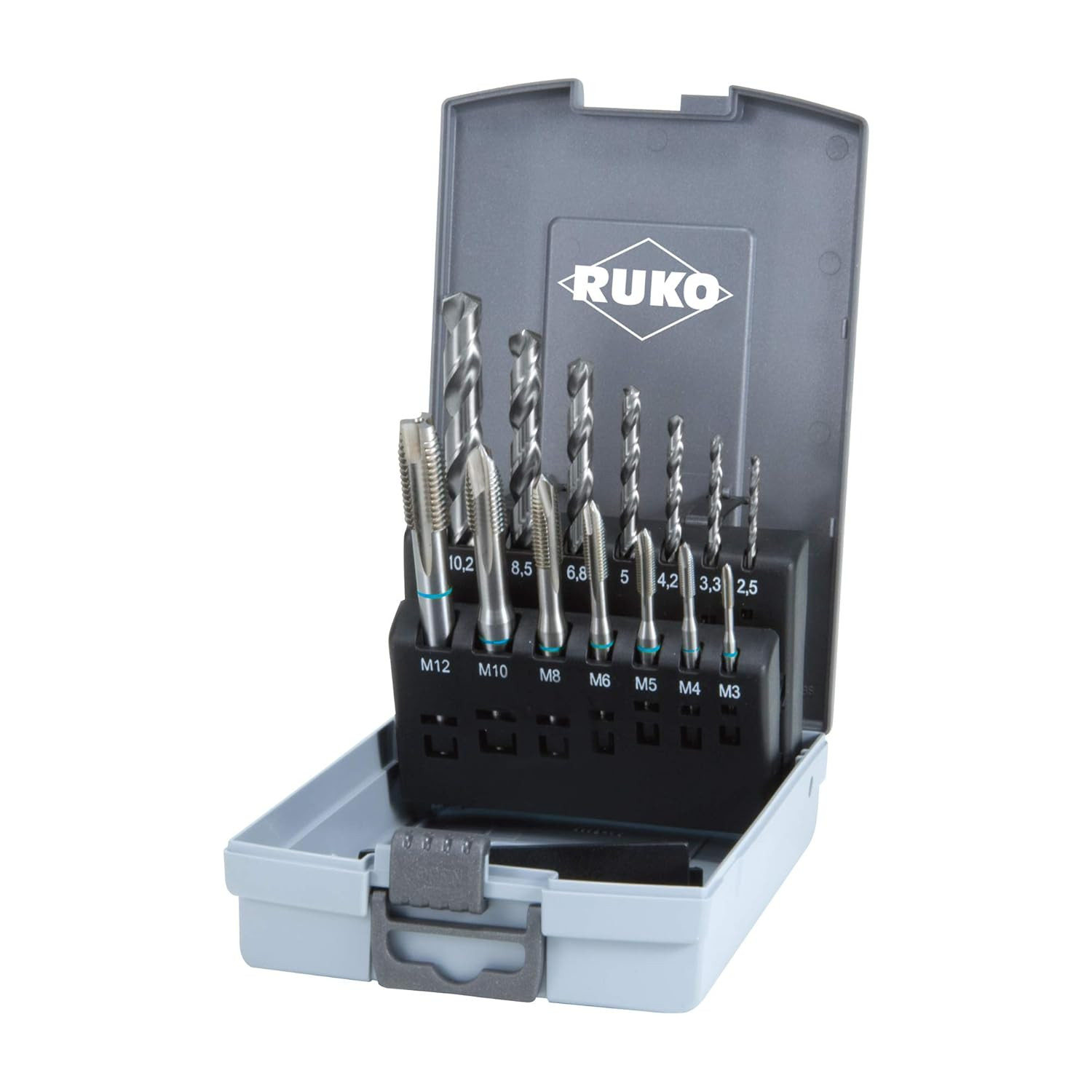 Kit Filettatura RUKO 14 Pezzi 245048RO - Maschi e Punte HSS per Officina