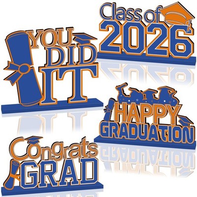 4 PCS Orange Blue Graduation Decorations Class Of 2026 Wooden Centerpieces