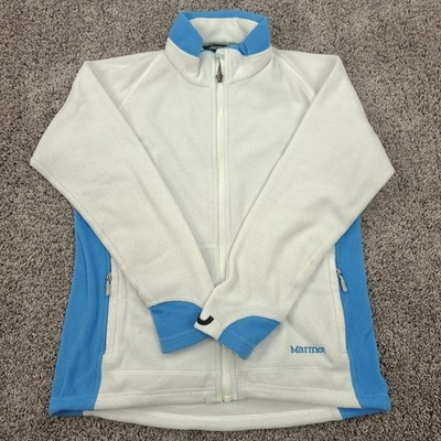 Marmot Polartec Fleece Jacket Womens M White Blue Full Zip Outdoor Athlesiure