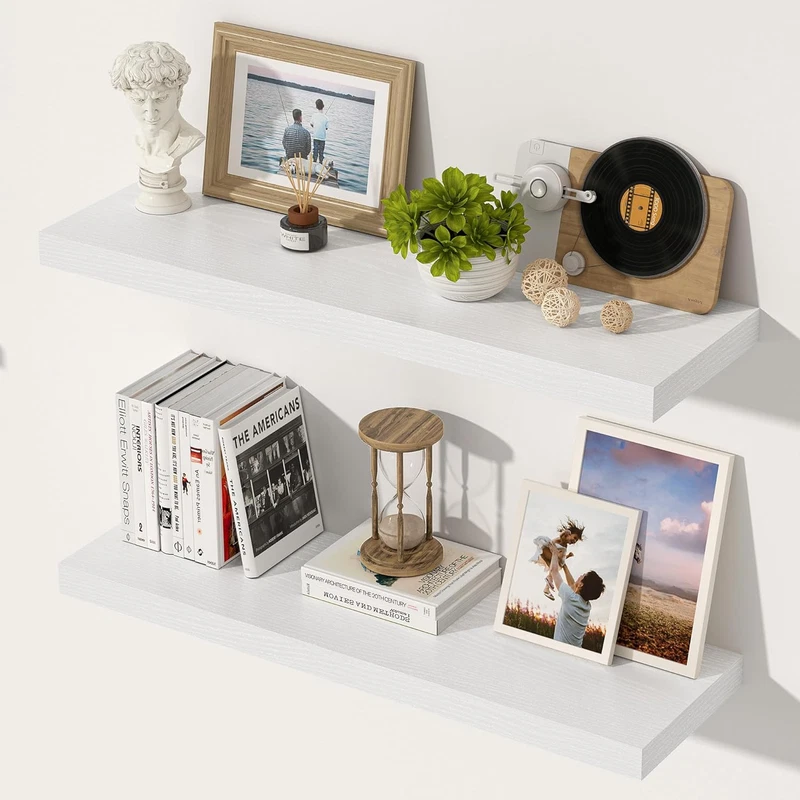 Set of 2 White 24 Inch Floating Shelves
