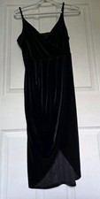 Dynamite Crushed Velvet Black Dress Small Spaghetti Strap Midi V-Neck Slit Leg