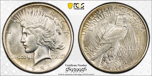 1921 Peace Dollar High Relief UNC DETAILS CLEANED PCGS Graded Beautiful Coin
