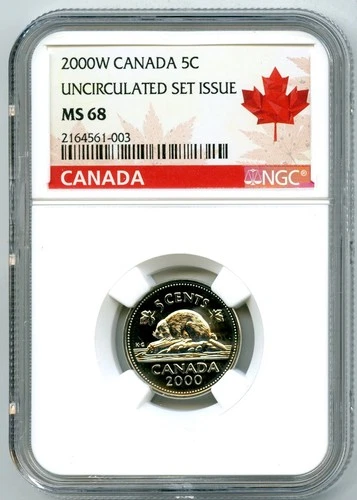 2000  NO ' W ' MINT CANADA 5 CENT NGC MS68 UNCIRCULATED NICKEL HIGH GRADE