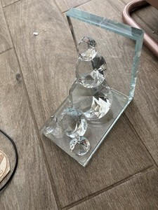 Clear Glass Geometric Bookend w/ Faceted Crystal Sphere Accent, Contemporary