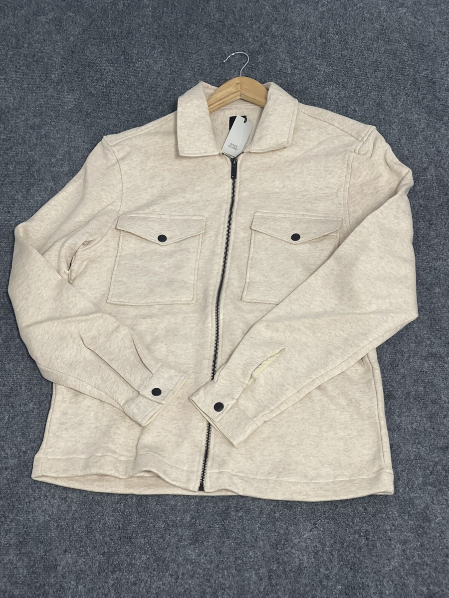 River Island Jacket Mens XL XLarge Full Zip Beige Coat Pockets N259