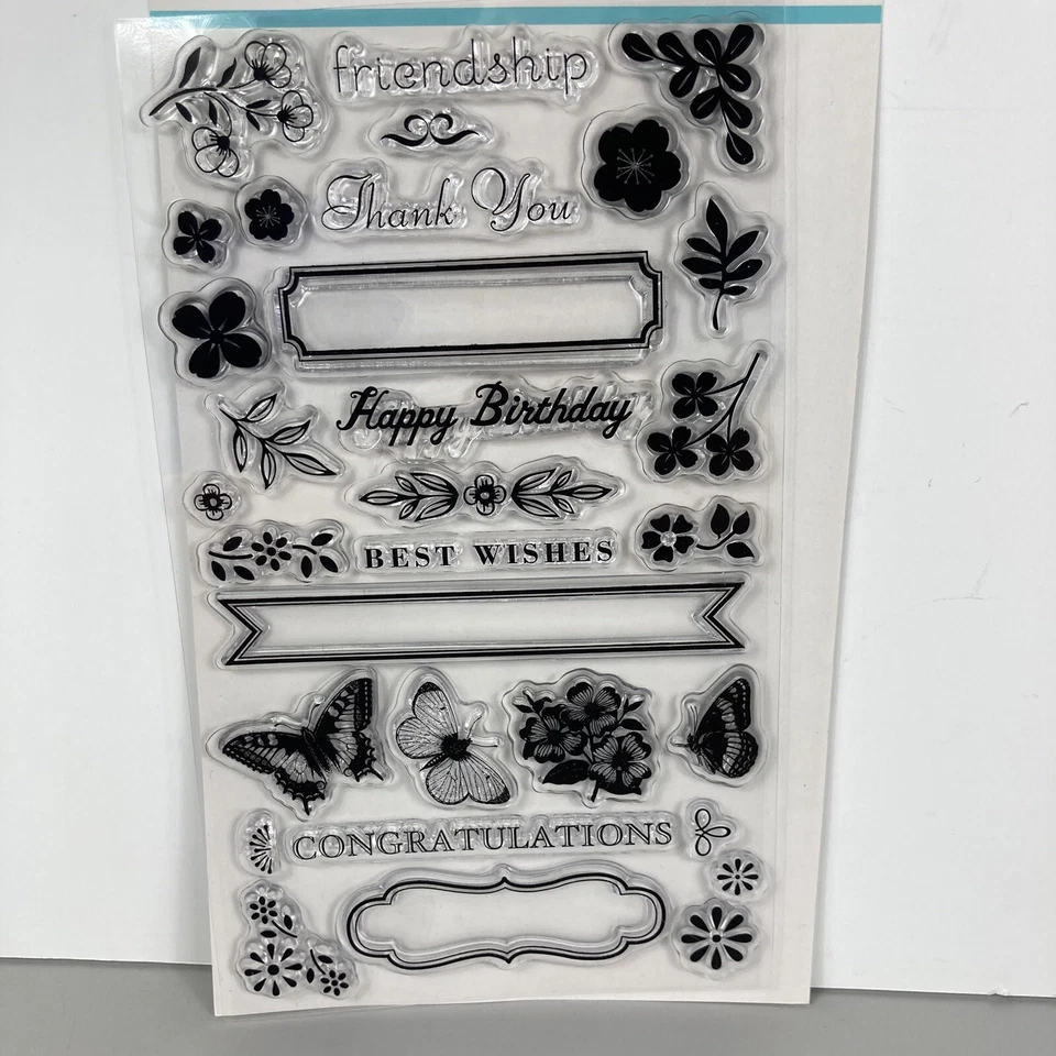 Conjunto de estampillas transparentes artesanales de Martha Stewart amistad gracias cumpleaños mejores deseos Foto 2 de 4