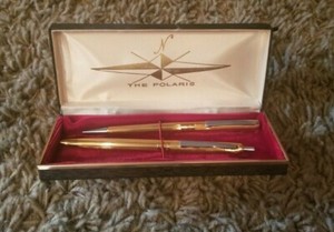 Vintage The Polaris Ballpoint Pen & Pencil Set - Gold Color (Original Box)