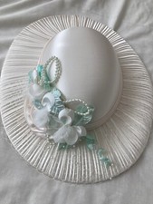 Vintage White Bridal Wedding Hat Headpiece Pearls Flowers and Veil