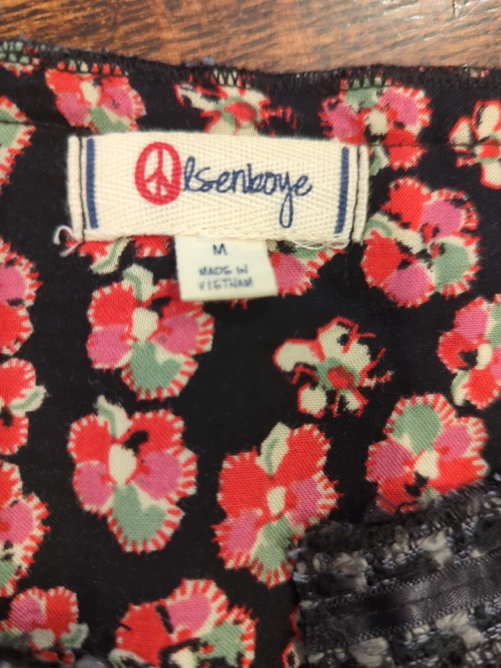 Olsenboye Tweed Blazer Jacket Size M womens Floral Lined Black Gray Weave Fabric - Image 3 of 4