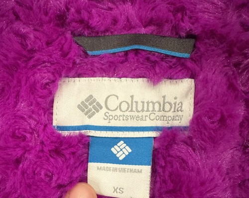 Columbia Girls Bella Plush Quilted Hooded BLACK Purple Jacket 6-7 XS - Picture 7 of 7