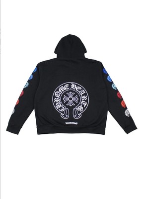 Pull à Capuche Chrome Hearts – Motif Coeurs, Fer à Cheval, Fleuri, Noir Taille L – Occasion Parfait état, Style Pullover