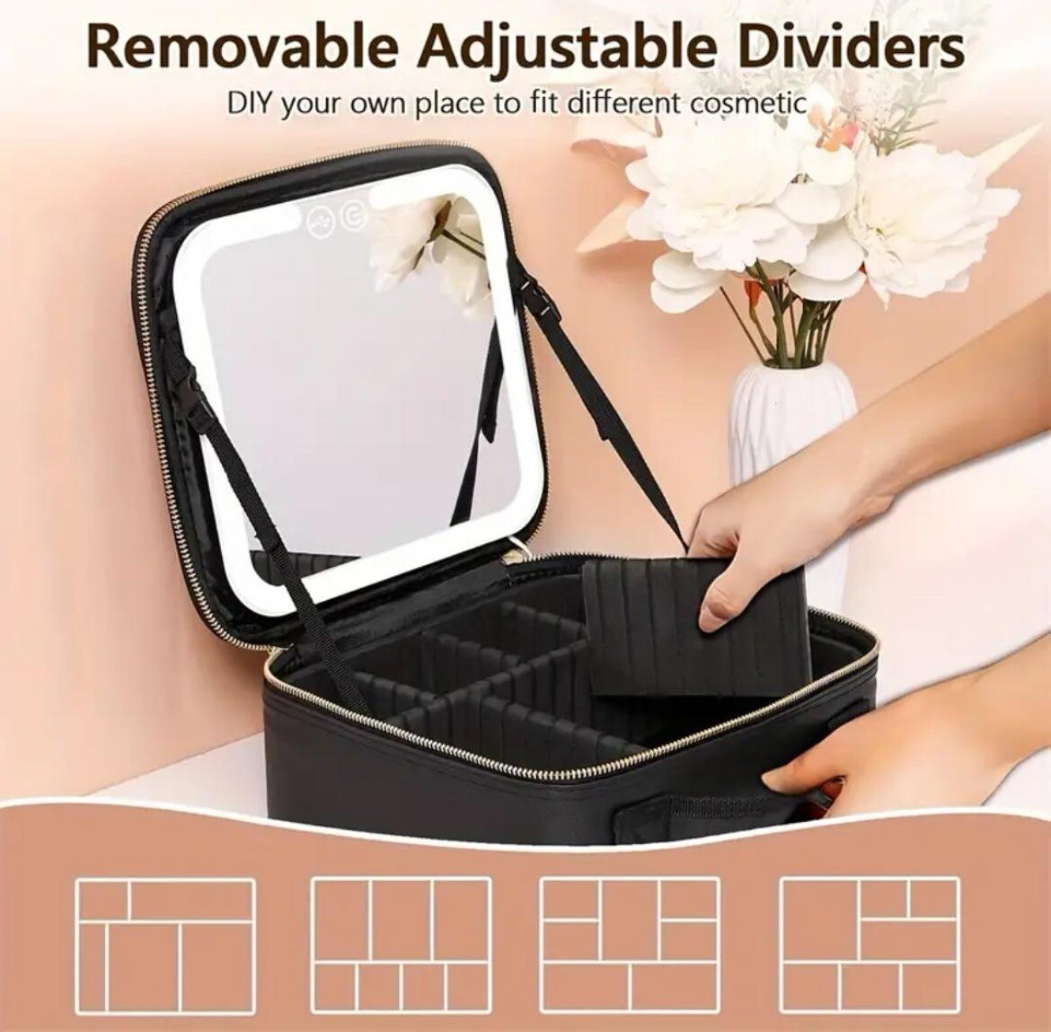 LED Makeup Bag with Mirror - Portable Travel Cosmetic Case & Beauty Organizer-image