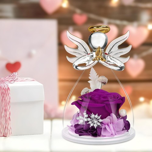 Mothers Day Mom Gifts for Her,Preserved Flowers Rose in Glass Angel Figurines,B - Picture 4 of 24