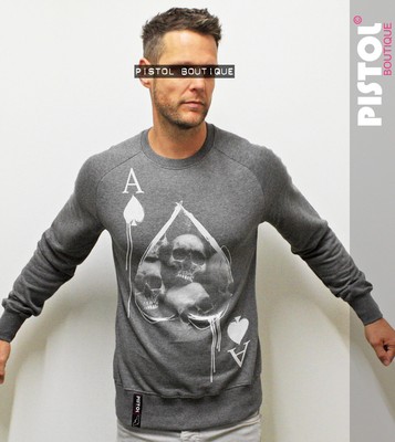 Pistol Boutique mens Black GRAFFITI CANDY SKULL fashion casual Raglan sweatshirt