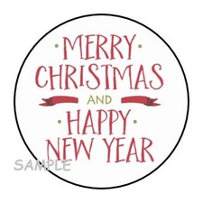 30 MERRY CHRISTMAS  HAPPY NEW YEAR ENVELOPE SEALS LABELS STICKERS 1.5" ROUND