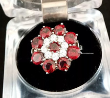 4.35ctw Solid 925 Silver Ring Set With Round Garnet Surrounded White CZ Ring