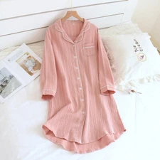 Japanese Harajuku 100% Gauze Cotton Button Nightdress Nightie Gown Sleepshirt