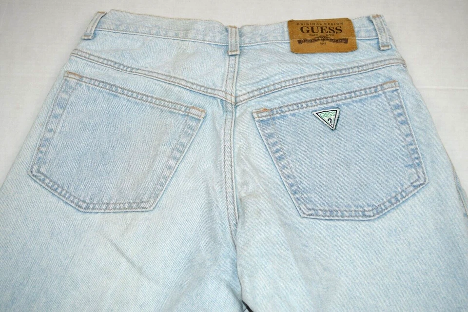 Vintage GUESS Jeans Georges Marciano Sz 32 80s Pale Blue 2 Button Zip Made USA - Image 2 of 4