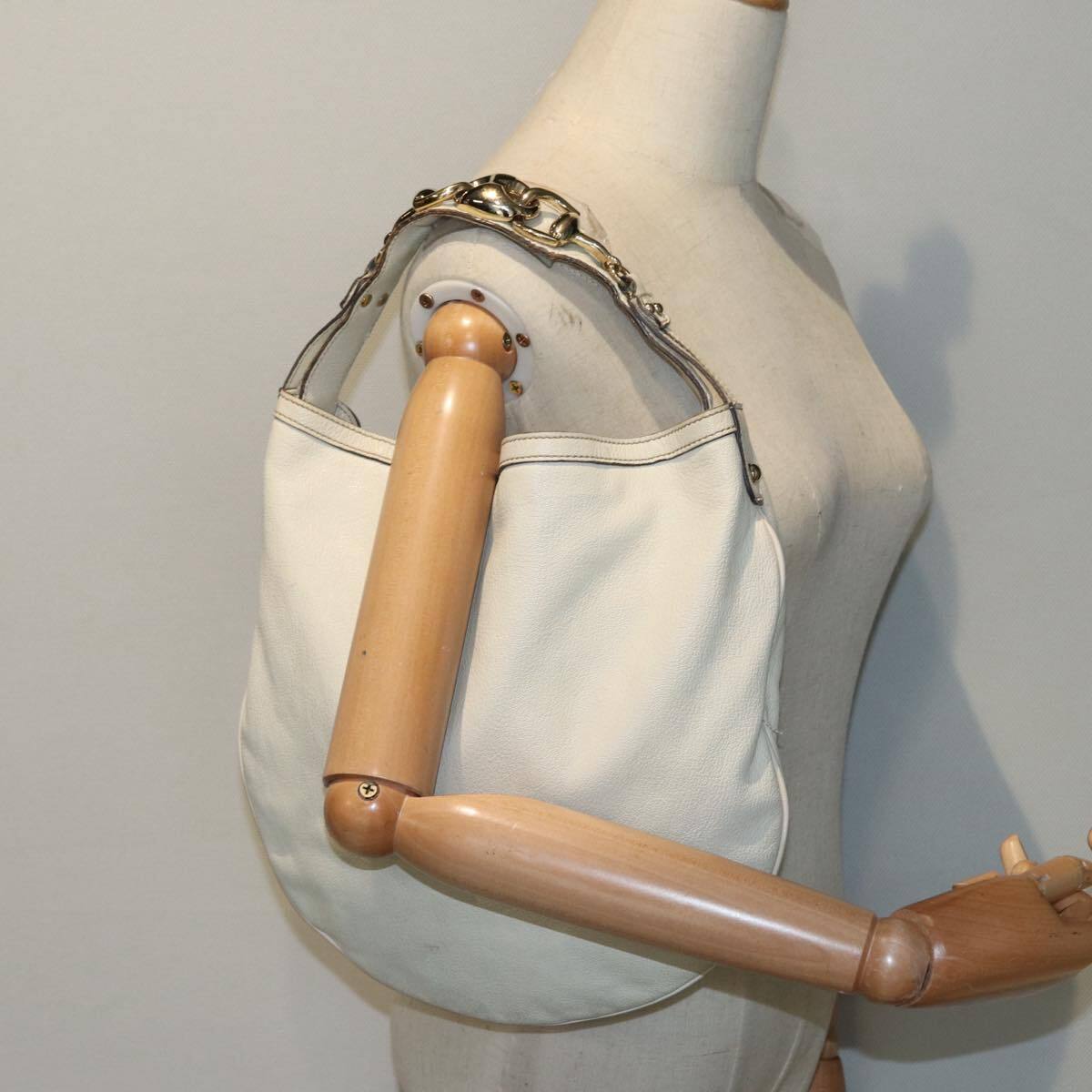GUCCI Horsebit Shoulder Bag Leather Beige Gold 170013 Auth GUCCI Horsebit Shoulder Bag Leather Beige Gold 170013 Auth