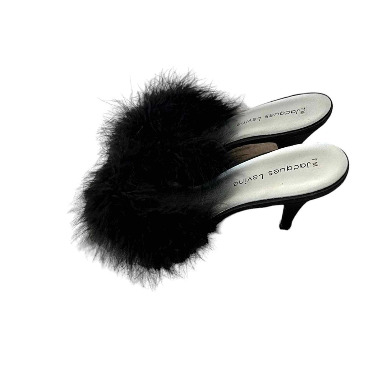Jacques Levine Black Satin Feathered bedroom slippers 7 eBay