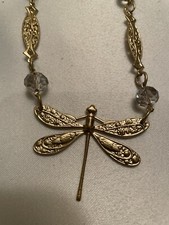 Clara Beau Dragon Fly Brass & Crystal necklace.               