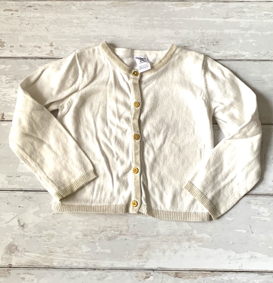 Girls 24m Cardigan Sweater Carters Brand Off White Knit Gold