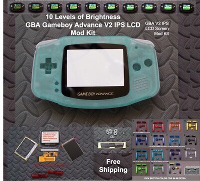 10 Level Brightness GBA V2 IPS LCD Mod Kit w/glass lens-GITD Green