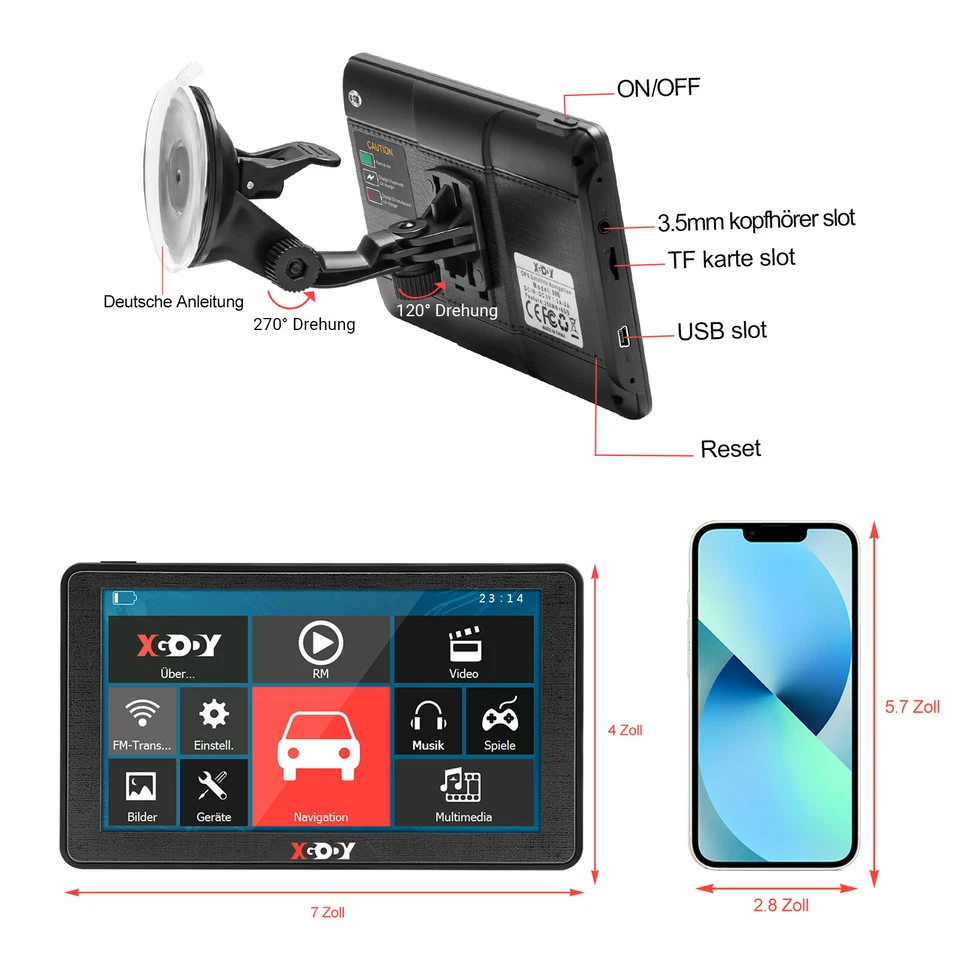 XGODY HD Touch Screen 7 Zoll GPS Navigationsgerät Navi 16GB für Auto PKW LKW KFZ - Bild 2 von 4