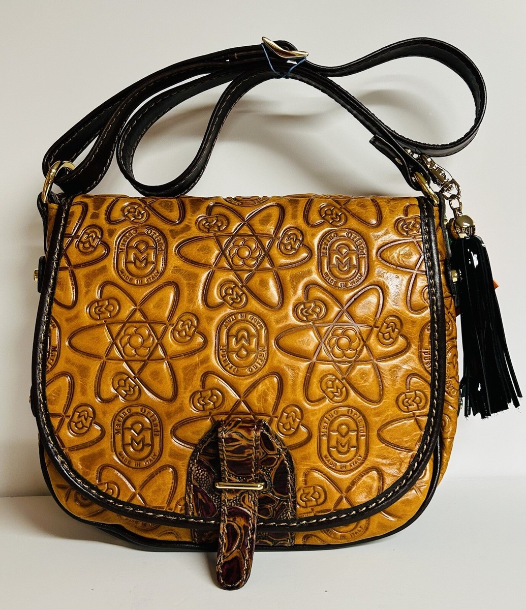 【極美品】Italian Emboss Leather Bag 定価71500円 Marino Orlandi Italian Leather Large Saddle Crossbody Bag w