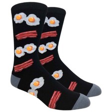 Men's Breakfast Bacon  Eggs Novelty Socks Blac Red White Orange Fits Size 10-13