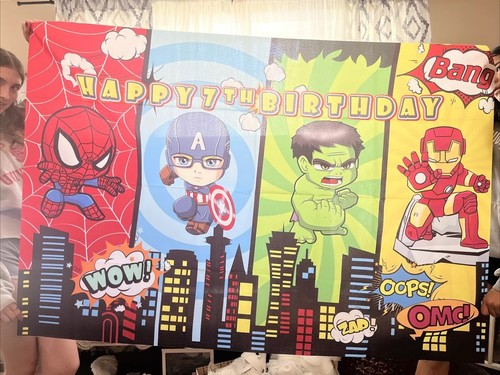 Marvel characters happy seventh birthday heroes comic book backdrop 3 x 5 - 第 1/5 張圖片