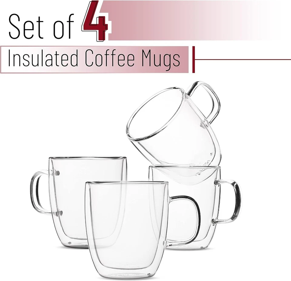 Elegantes tazas de café transparentes con aislamiento de doble pared de 12 oz - Juego de 4 Foto 4 de 4