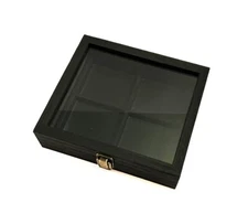 Rustic Black Wood Glass Top Lid Display Case Black 4 Space Pocket Watch Jewelry