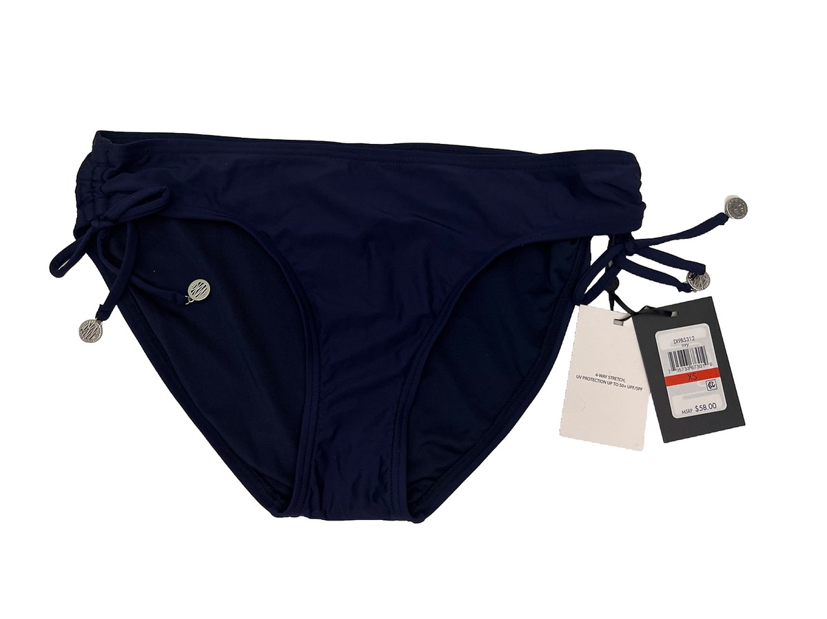 DKNY Women's Size XS Navy Ruched Side Tie Bikini Bottoms DI9BS312