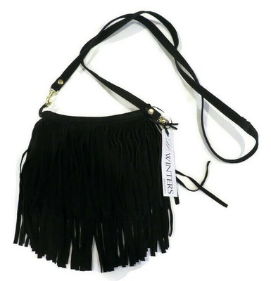 black leather fringe crossbody bag