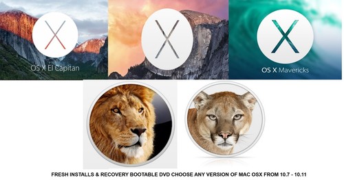 MAC OS X CHOOSE ANY VERSION 10.7 - 10.10 FRESH INSTALLS & RECOVERY BOOTABLE DVD