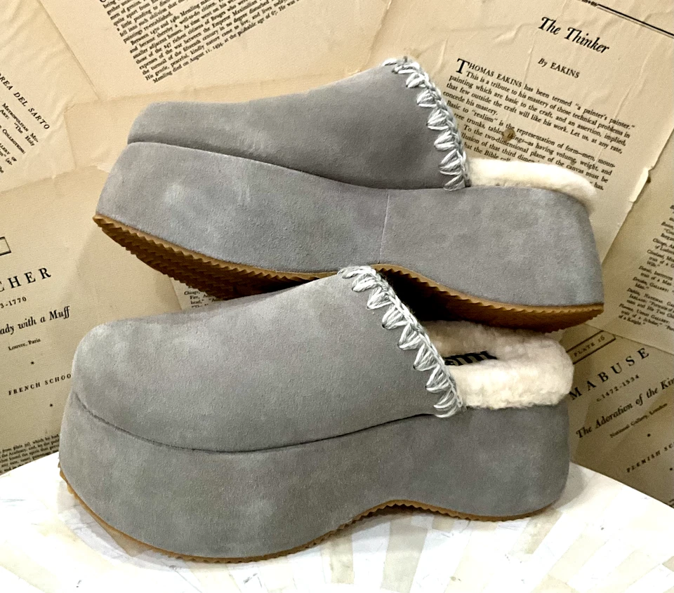 Zueco de plataforma grueso Free People MOU Layla forrado en piel de oveja nuevo gris 39/9 NUEVO Foto 4 de 4