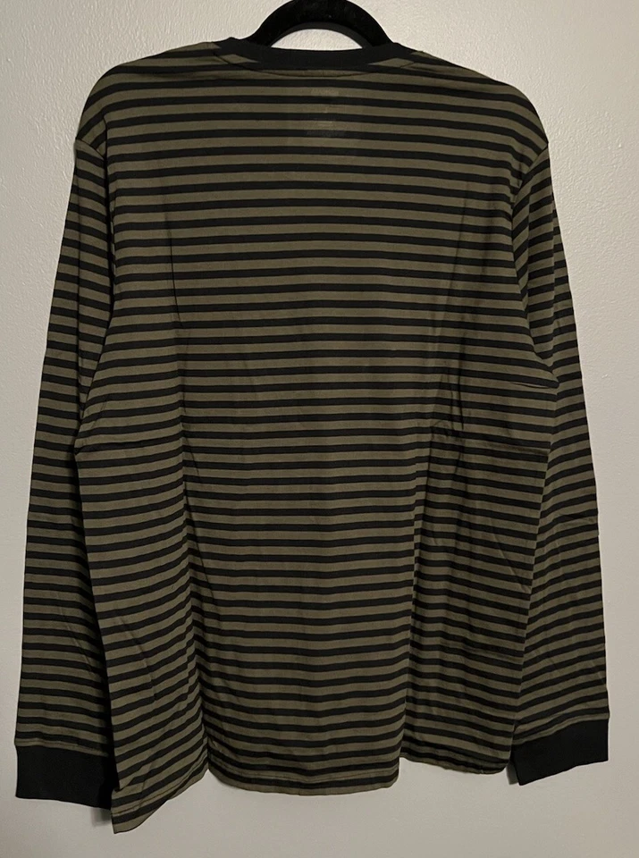 Sonoma Large Shirt Green and Black Striped Stretch Long Sleeve T-shirt Tee - Image 2 of 2
