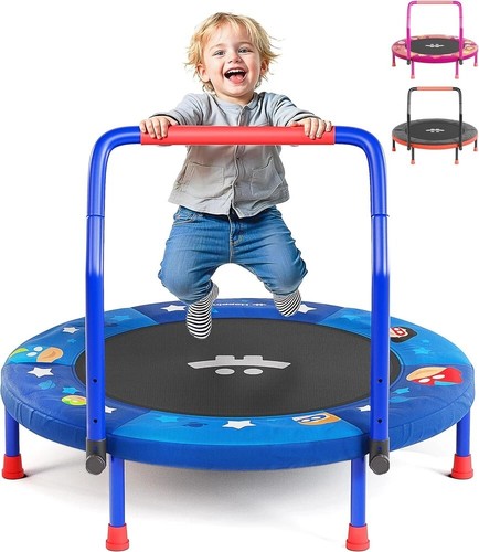 36" Mini Foldable Toddler Trampoline for Kids with Height-Adjustable Handle, N