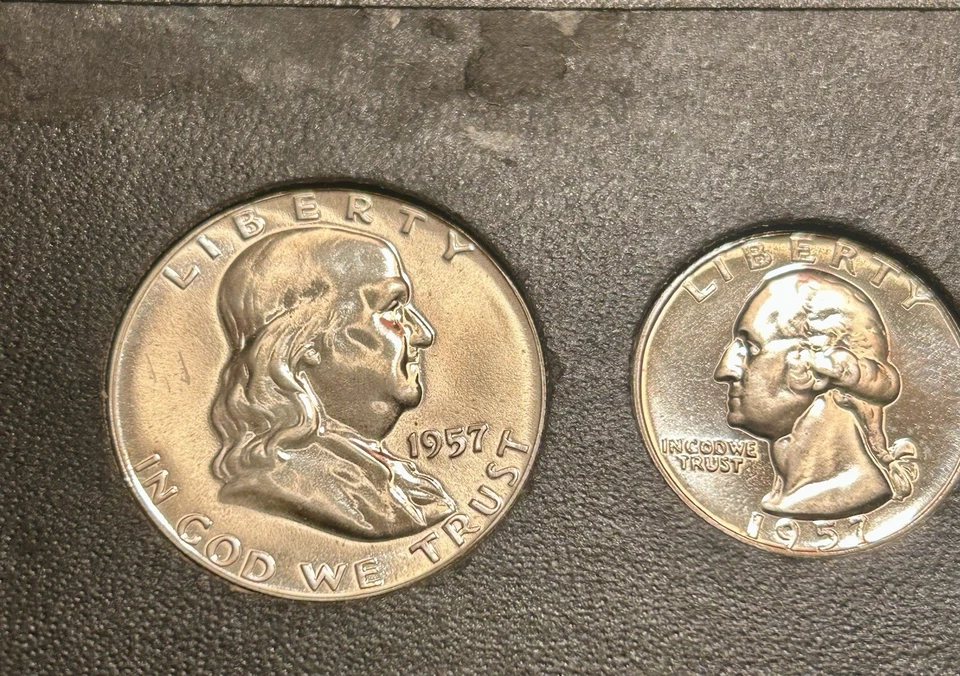 1957 Silver Proof Set 5 Total Coins 3 90% Silver Coins In Hard Slide Holder Nice - Image 4 of 4