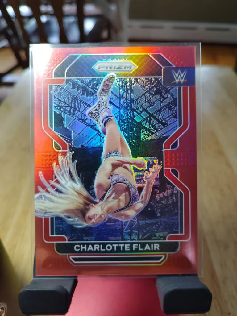 2022 CHARLOTTE FLAIR /299 RED SILVER PRIZM HOLO NUMBERED CARD WWE