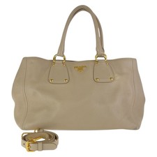 Prada Vitello Daino Leather Tote Bag Women Beige One Size