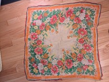 vintage 100 silk scarf floral orange 50s 60s 30.5" x 31" square cottagecore