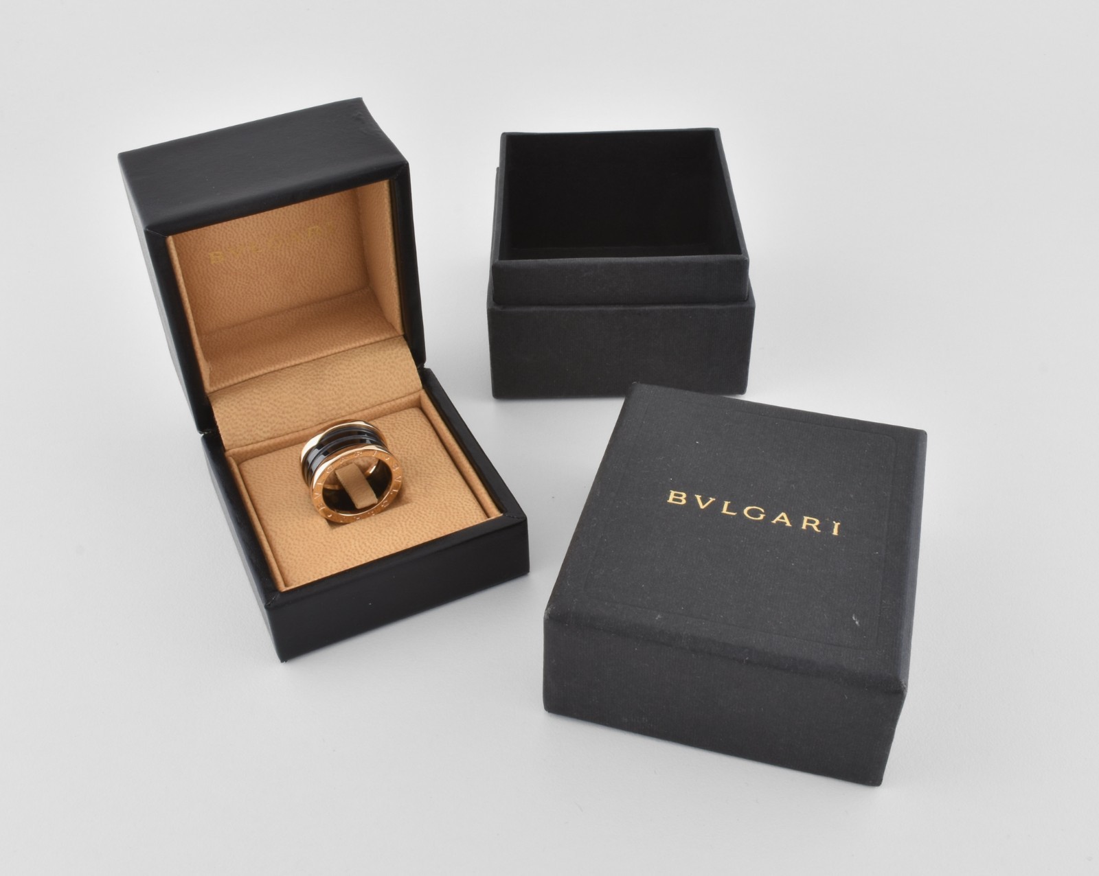 BVLGARI "B-Zero 1" AU750 Rose Gold Black Ceramic Ring, MV7KXX, Original Case