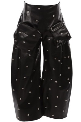 A.W.A.K.E MODE BLACK FAUX LEATHER BARREL LEG PANTS FR 44 UK 16