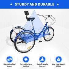 24 Inch Folding Adult Tricycle Trike Bike 7-Speeds 3-Wheel Bicycle & Back Basket