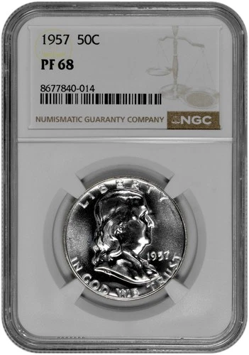 1957 50C Proof Silver Franklin Half Dollar NGC Graded PF 68 in New Holder