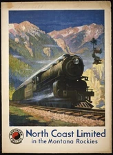 Montana Rockies Northern Pacific Vintage Train Travel Advertisement Poster